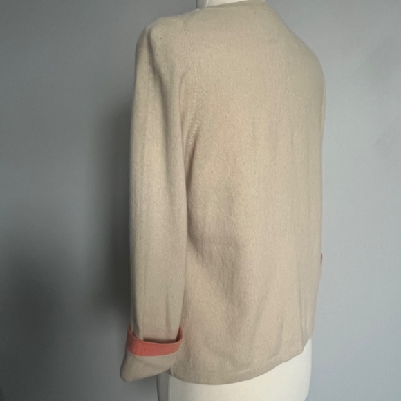 Coach Cashmere Leather Trim Buttoned Turnlock Tan Coral Career Cardigan‎ Sweater - Picture 6 of 12